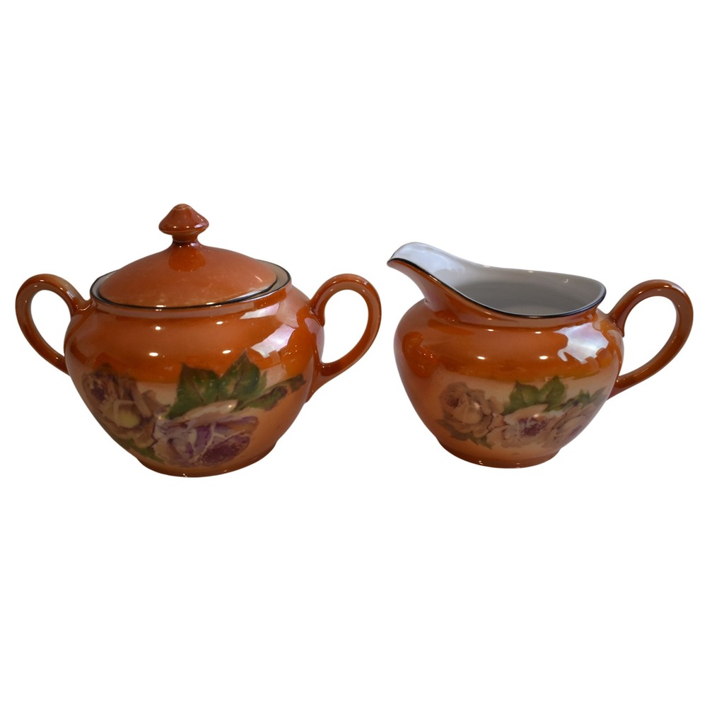 P.A.L.T. Sugar Bowl and Creamer Set Unisex OS Orange Excellent Vintage Floral